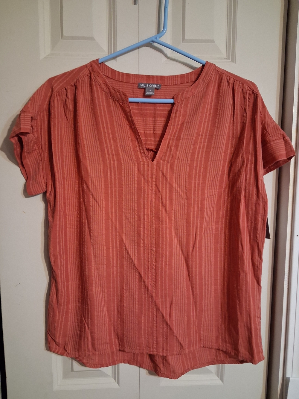 Falls Creek Women's Rust-Orange Short Sleeve Split-Neck Blouse